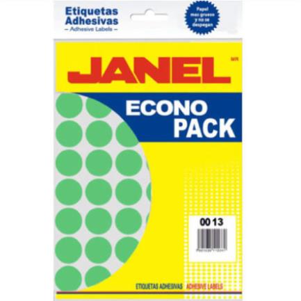 JANEL - Etiquetas Adhesivas Janel Econopack Fluorescente 00x13mm Color Verde Sobre C/1120