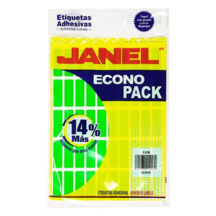 JANEL - Etiquetas Adhesivas Janel Econopack Fluorescente 13x38mm Color Verde Sobre C/400