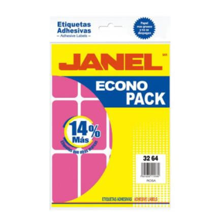 JANEL - Etiquetas Adhesivas Janel Econopack Fluorescentes 32x64mm Color Rosa Sobre C/96