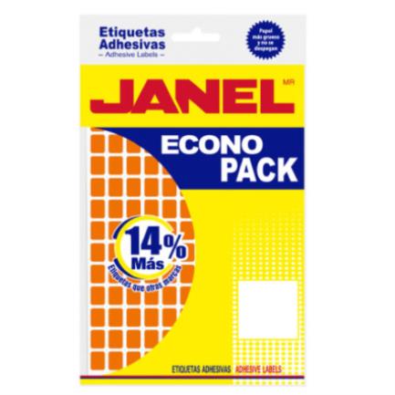 JANEL - Etiquetas Adhesivas Janel Econopack No 4 Naranja 8mm x 20mm C/1008 Etiquetas por Sobre