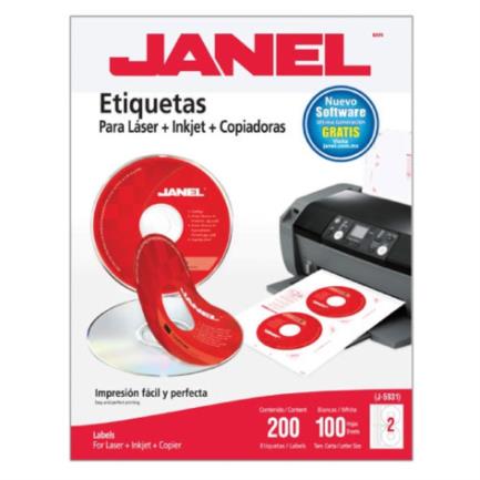 JANEL - Etiquetas Adhesivas Janel Láser J-5931 CD 117mm Caja 200 Etiquetas x Paquete