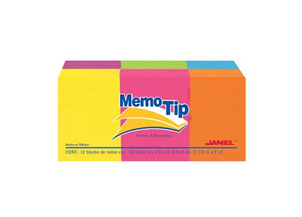 JANEL - NOTAS ADHESIVAS JANEL NEON 1.5"X2" 12 BLOCKS 100H C/U