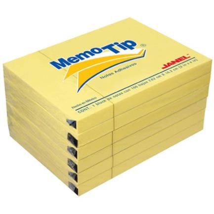 JANEL - Notas Adhesivas Janel Memo Tip 3X4" Color Amarillo C/6 Blocks de 100 Hojas C/U