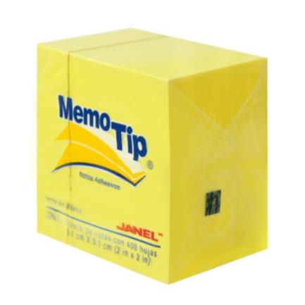 JANEL - Notas Adhesivas Janel Memo Tip Mini Cubo 2x2 Color Amarillo C/400 Hojas