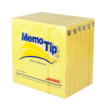 JANEL - Notas Adhesivas Janel Memo Tip Cubo 3x3" Block de 400 Hojas Color Amarillo