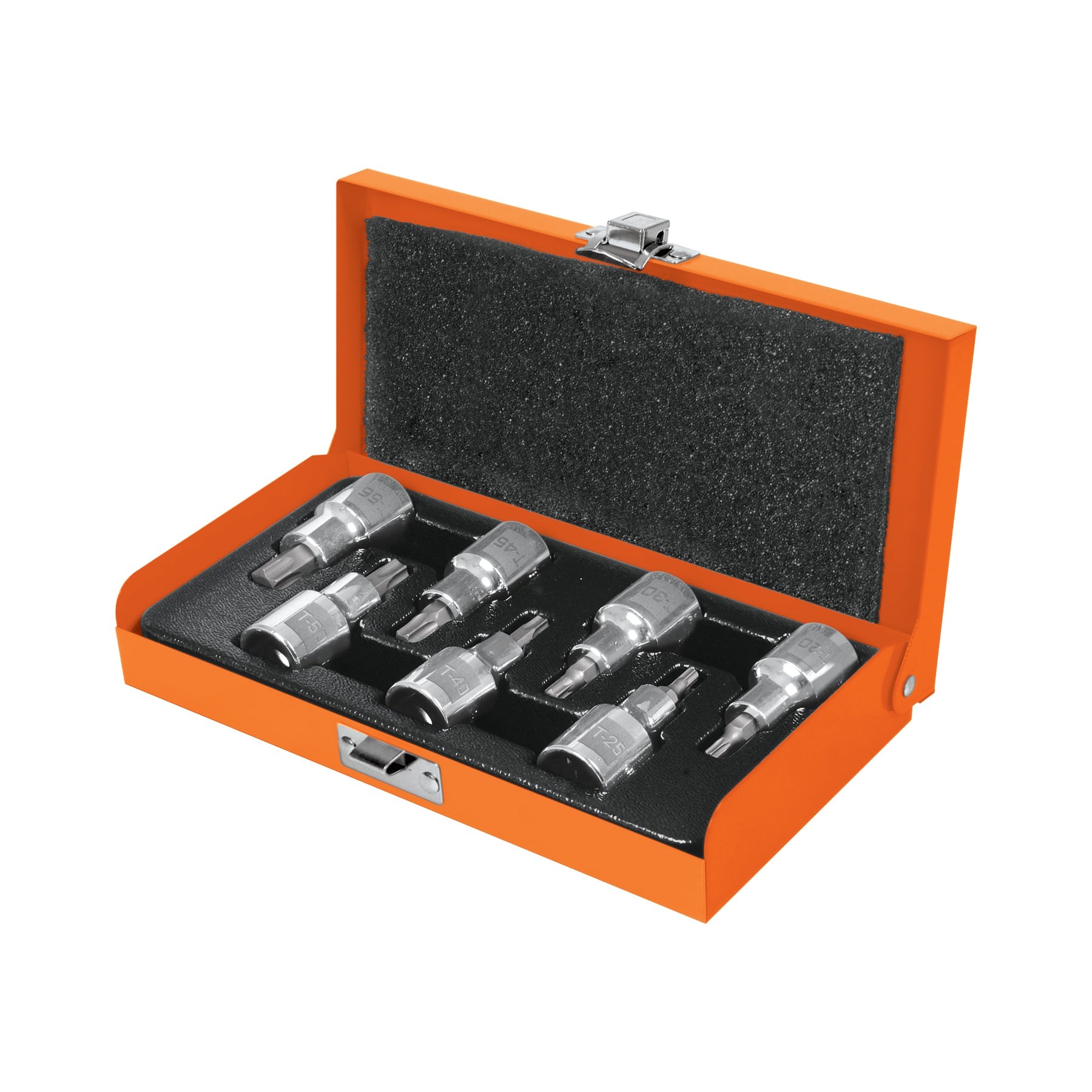 Juego de 7 dados cuadro 1/2' punta torx, estuche metalico