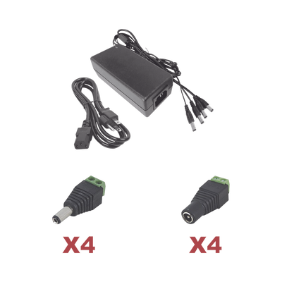 EPCOM POWERLINE - Kit con fuente EPCOM POWER LINE con salida de 12 Vcc a 5 Amper con 4 salidas / Incluye conectores JR52 y JR53