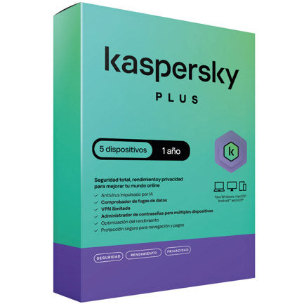 KASPERSKY - Licencia Antivirus Kaspersky Plus 1 Año 5 Dispositivos