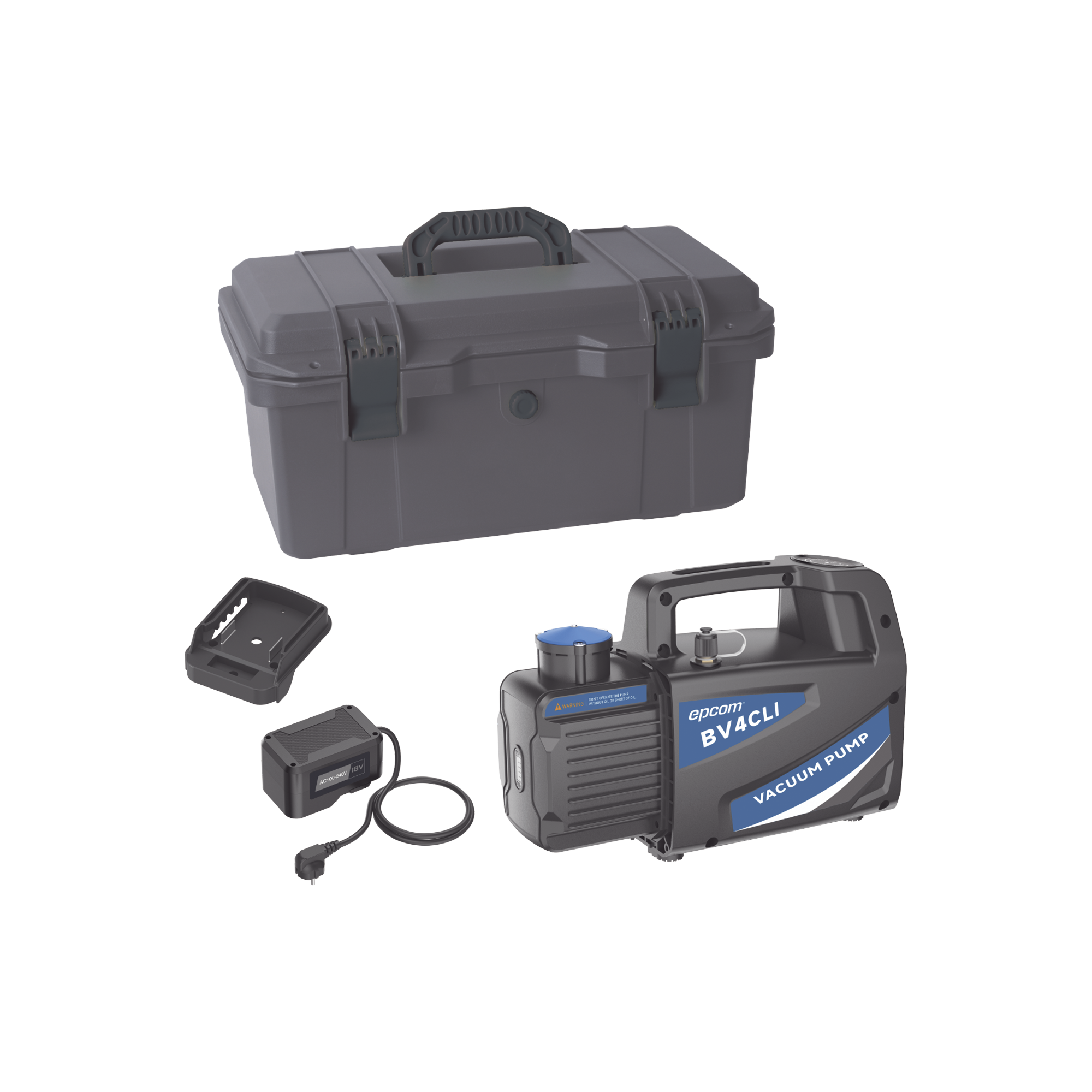 EPCOM - Bomba de Vacío Inalámbrica KBV4 / 18V Ion-Litio / Vacío Total 160 microns / Caudal 4 CFM (114 L/min) / Capacidad Aceite 330 ml / Portátil 4.5 kg / Compatible AEG-RIDGID-Milwaukee / Tiempo Operación 45-60 min