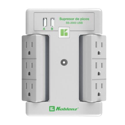 KOBLENZ - Supresor Picos Koblenz SS2000 USB 2000 Joules 6 Contactos 2 Puertos USB