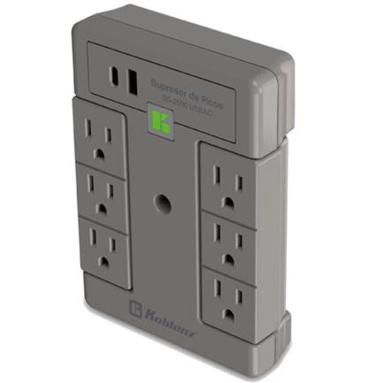 KOBLENZ - Multicontacto Koblenz Supresor de Picos 2000 Joules 6 Contactos Giratorios 1 LED 1 Puertos USB A