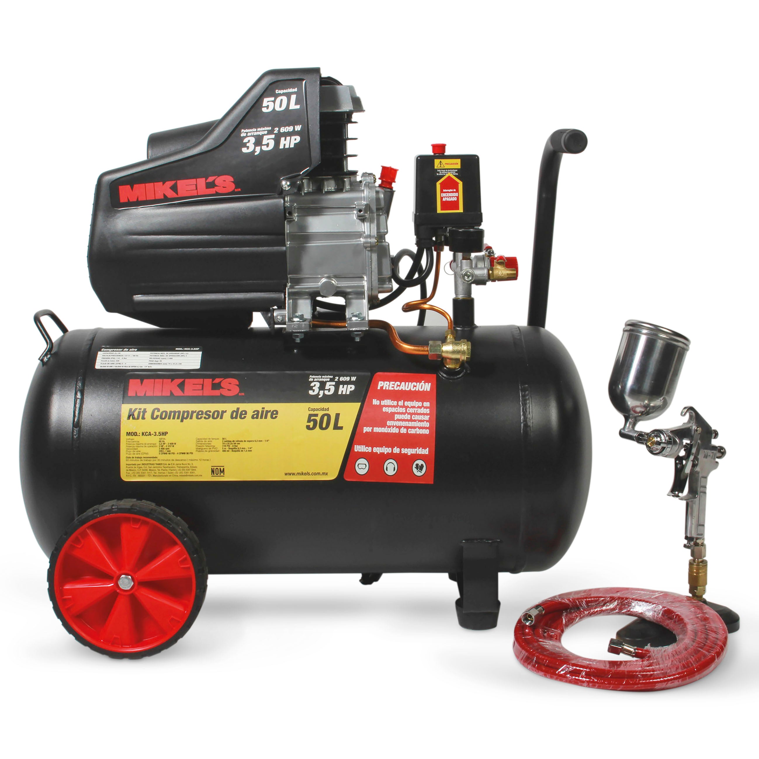 Compresor de aire 3.5 HP con kit neumático (50 lts)