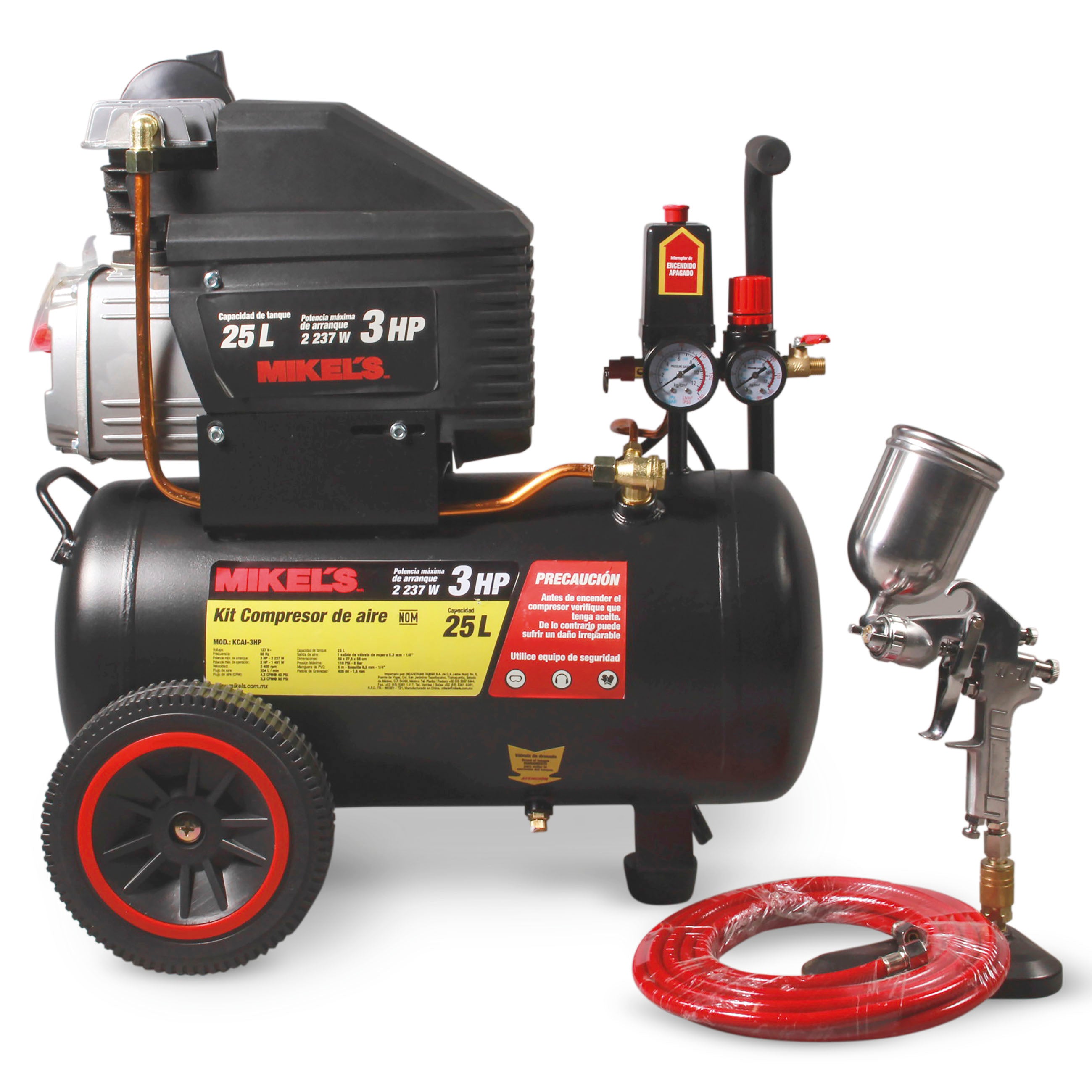 Compresor de aire 3 HP con kit neumático (25 lts)