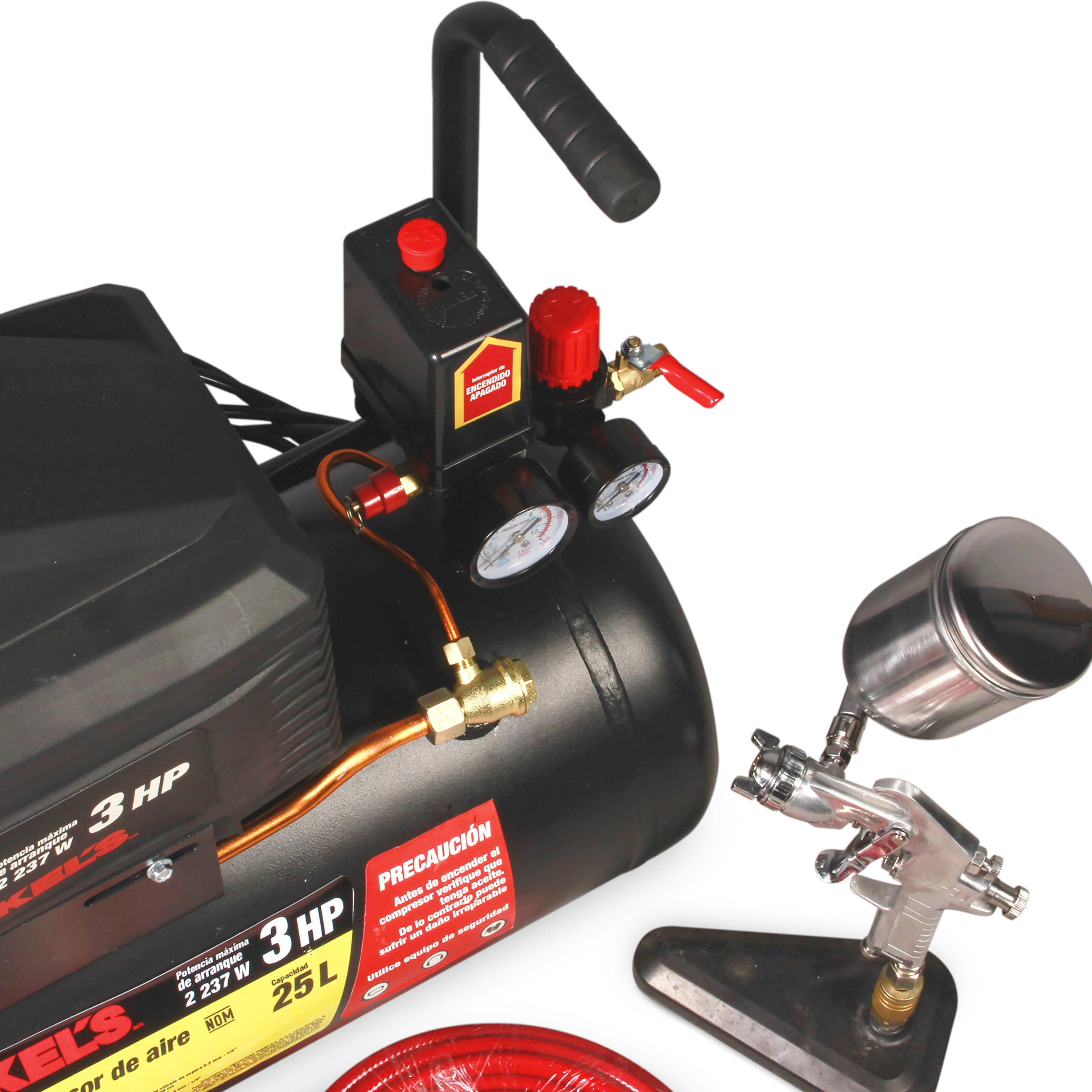 Compresor de aire 3 HP con kit neumático (25 lts)