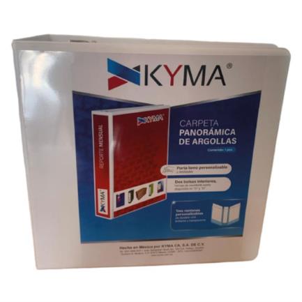 KYMA - Carpeta Panorámica Kyma de Vinil Tamaño Carta 2 1/2" Aro en "D" Blanca