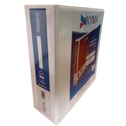 KYMA - Carpeta Panorámica Kyma de Vinil Tamaño Carta 2 1/2" Aro en "D" Blanca