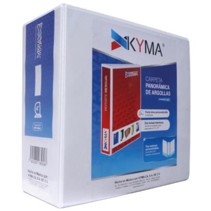 KYMA - Carpeta Panorámica Kyma de Vinil Tamaño Carta 4" Aro en "D" Blanca