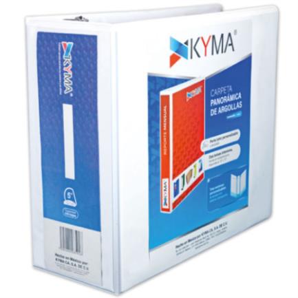 KYMA - Carpeta Panorámica Kyma de Vinil Tamaño Carta 5" Aro en "D" Blanca
