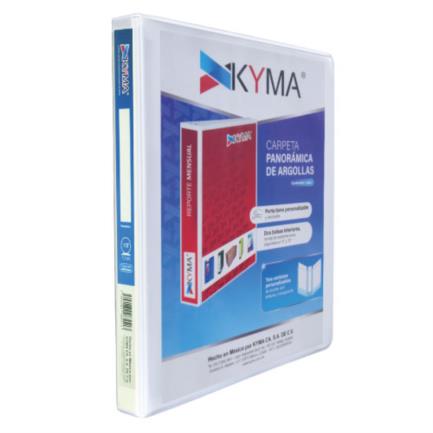 KYMA - Carpeta Panorámica Kyma de Vinil Tamaño Oficio 1/2" Aro en "O" Blanca