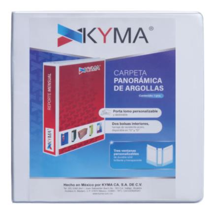 KYMA - Carpeta Panorámica Kyma de Vinil Tamaño Carta 2 1/2" Aro en "O" Blanca