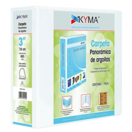 KYMA - Carpeta Panorámica Kyma de Vinil Tamaño Carta 3" Aro en "O" Blanca