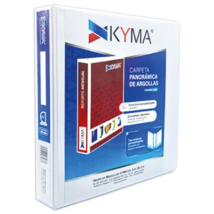 KYMA - Carpeta Panorámica Kyma de Vinil Tamaño Carta 1 1/2" Aro en "D" Blanca