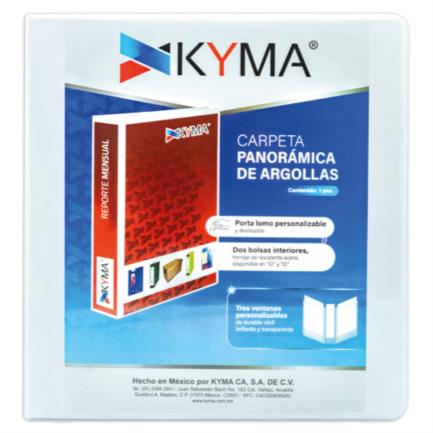 KYMA - Carpeta Panorámica Kyma de Vinil Tamaño Carta 1 1/2" Aro en "D" Blanca