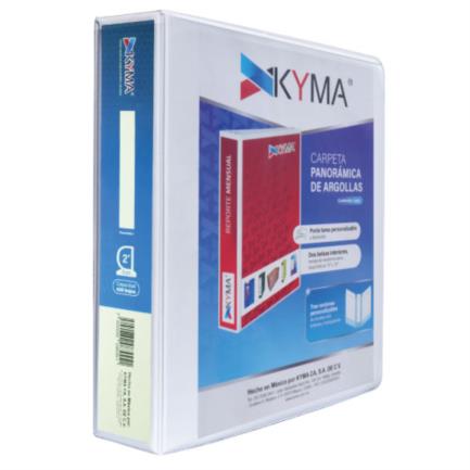 KYMA - Carpeta Panorámica Kyma de Vinil Tamaño Carta 2" Aro en "D" Blanca