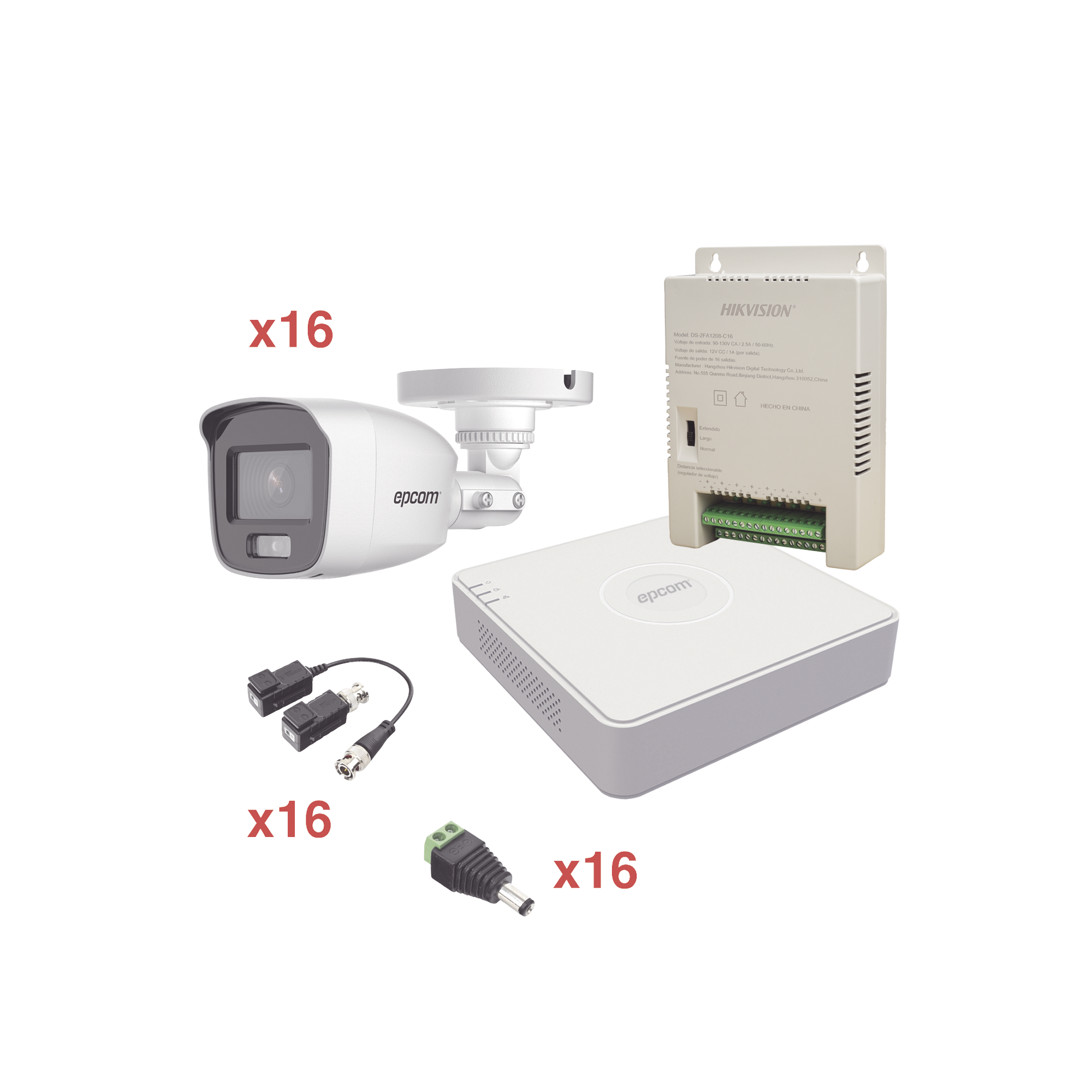 EPCOM - Kit TurboHD 1080p Lite / DVR 16 Canales / 16 Cámaras Bala Exterior ( 2.8mm) con ColorVu + Micrófono Integado / Transceptores / Conectores / Fuente de Poder Profesional