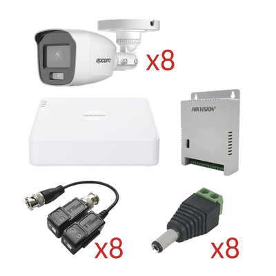 EPCOM - KIT TurboHD con Audio 1080p / DVR 8 Canales 1080p lite / 8 Cámaras Bala (exterior 2.8 mm) / Transceptores / Conectores / Fuente de Poder / AUDIO POR COAXITRON