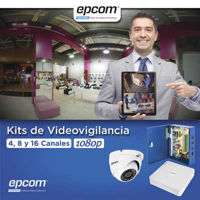 EPCOM PROFESSIONAL - KIT TurboHD 1080p Lite / DVR 16 Canales / 16 Cámaras Eyeball  Exterior ( 2.8mm) / Transceptores / Conectores / Fuente de Poder Profesional