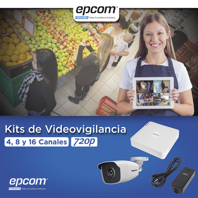 EPCOM PROFESSIONAL - KIT TurboHD 1080 Lite / DVR 4 Canales / 4 Cámaras Bala (exterior 2.8 mm) / Transceptores / Conectores / Fuente de Poder Profesional