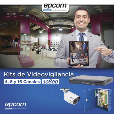 EPCOM PROFESSIONAL - KIT TurboHD 1080p / DVR 16 Canales / 16 Cámaras Bala (exterior 2.8 mm) / Transceptores / Conectores / Fuente de Poder Profesional