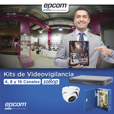 EPCOM PROFESSIONAL - KIT TurboHD 1080p / DVR 16 Canales / 16 Cámaras Eyeball (exterior 2.8 mm) / Transceptores / Conectores / Fuente de Poder Profesional