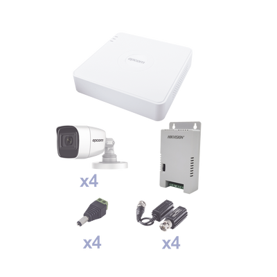 EPCOM PROFESSIONAL - KIT TurboHD con Audio 1080p / DVR 4 Canales / 4 Cámaras Bala (exterior 2.8 mm) / Transceptores / Conectores / Fuente de Poder / AUDIO POR COAXITRON