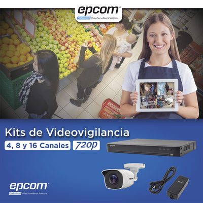 EPCOM PROFESSIONAL - KIT TurboHD 1080p / DVR 4 Canales / 4 Cámaras Bala Metálicas (exterior 2.8 mm) / Transceptores / Conectores / Fuente de Poder Profesional