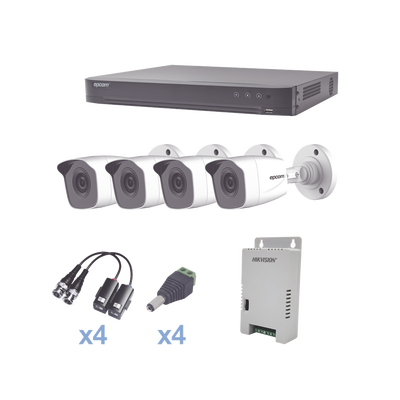 EPCOM PROFESSIONAL - KIT TurboHD 1080p / DVR 4 Canales / 4 Cámaras Bala Metálicas (exterior 2.8 mm) / Transceptores / Conectores / Fuente de Poder Profesional