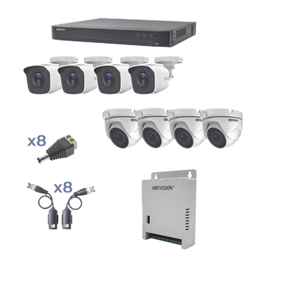EPCOM PROFESSIONAL - KIT TurboHD 1080p / DVR 8 Canales / 4 Cámaras Bala (exterior 2.8 mm) / 4 Cámaras Eyeball (exterior 2.8 mm) / Transceptores / Conectores / Fuente de Poder Profesional hasta 15 Vcc para Largas Distancias