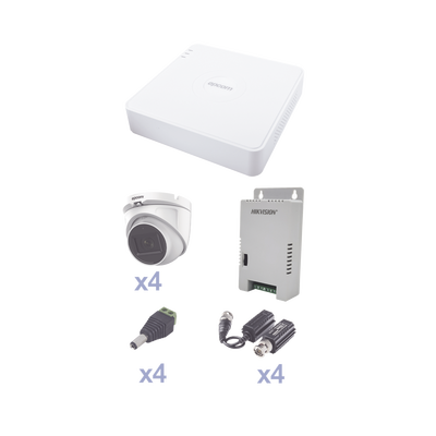 EPCOM PROFESSIONAL - KIT TurboHD con Audio 1080p / DVR 4 Canales / 4 Cámaras Domo (exterior 2.8 mm) / Transceptores / Conectores / Fuente de Poder / AUDIO POR COAXITRON