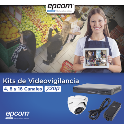 EPCOM PROFESSIONAL - KIT TurboHD 1080p / DVR 4 Canales / 4 Cámaras Eyeball (exterior 2.8 mm) / Transceptores / Conectores / Fuente de Poder Profesional