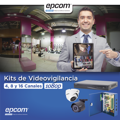 EPCOM PROFESSIONAL - KIT TurboHD 1080p / DVR 16 Canales / 8 Cámaras Bala (exterior 2.8 mm) / 8 Cámaras Eyeball (exterior 2.8 mm) / Transceptores / Conectores / Fuente de Poder Profesional