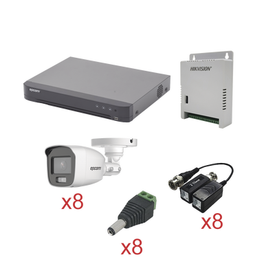 EPCOM - KIT TurboHD con Audio 1080p / DVR 8 Canales / 8 Cámaras Bala (exterior 2.8 mm) / Transceptores / Conectores / Fuente de Poder / AUDIO POR COAXITRON