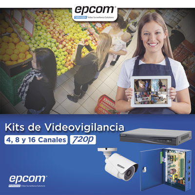 EPCOM PROFESSIONAL - KIT TurboHD 1080p / DVR 8 Canales / 8 Cámaras Bala (exterior 2.8 mm) / Transceptores / Conectores / Fuente de Poder Profesional hasta 15 Vcc para Larga Distancias