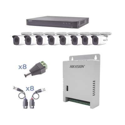 EPCOM PROFESSIONAL - KIT TurboHD 1080p / DVR 8 Canales / 8 Cámaras Bala (exterior 2.8 mm) / Transceptores / Conectores / Fuente de Poder Profesional hasta 15 Vcc para Larga Distancias