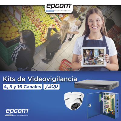 EPCOM PROFESSIONAL - KIT TurboHD 1080p / DVR 8 Canales / 8 Cámaras Eyeball (exterior 2.8 mm) / Transceptores / Conectores / Fuente de Poder Profesional hasta 15 Vcc para Larga Distancia