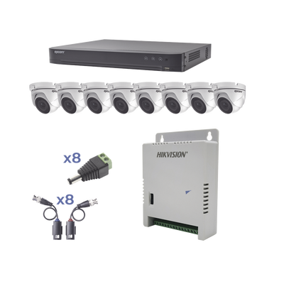 EPCOM PROFESSIONAL - KIT TurboHD 1080p / DVR 8 Canales / 8 Cámaras Eyeball (exterior 2.8 mm) / Transceptores / Conectores / Fuente de Poder Profesional hasta 15 Vcc para Larga Distancia