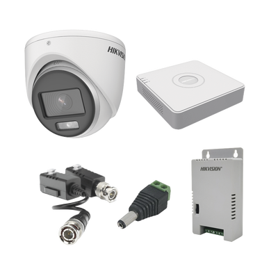 HIKVISION -  KIT COLORVU TURBOHD 1080pLite / DVR 4 Canales / 4 Cámaras Eyeball (exterior) / Transceptores / Conectores / Fuente de Poder Profesional