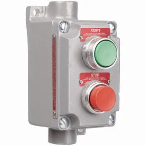 HUBBELL KILLARK - Estación de Control Push Button Doble / Aluminio Feed-Thru / Momentáneo Contacto / Clase I Div 1 & 2 Grupos C,D / 10A 600V / 3/4" Hub / Verde-Rojo