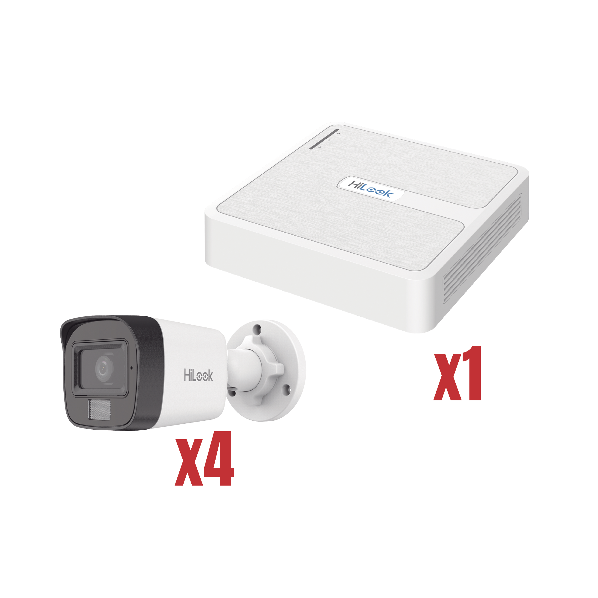 HILOOK BY HIKVISION - Kit IP 4Megapixel / NVR de 4 Canales con 4 Puertos PoE / 4 Cámaras IP Dual light con microfono