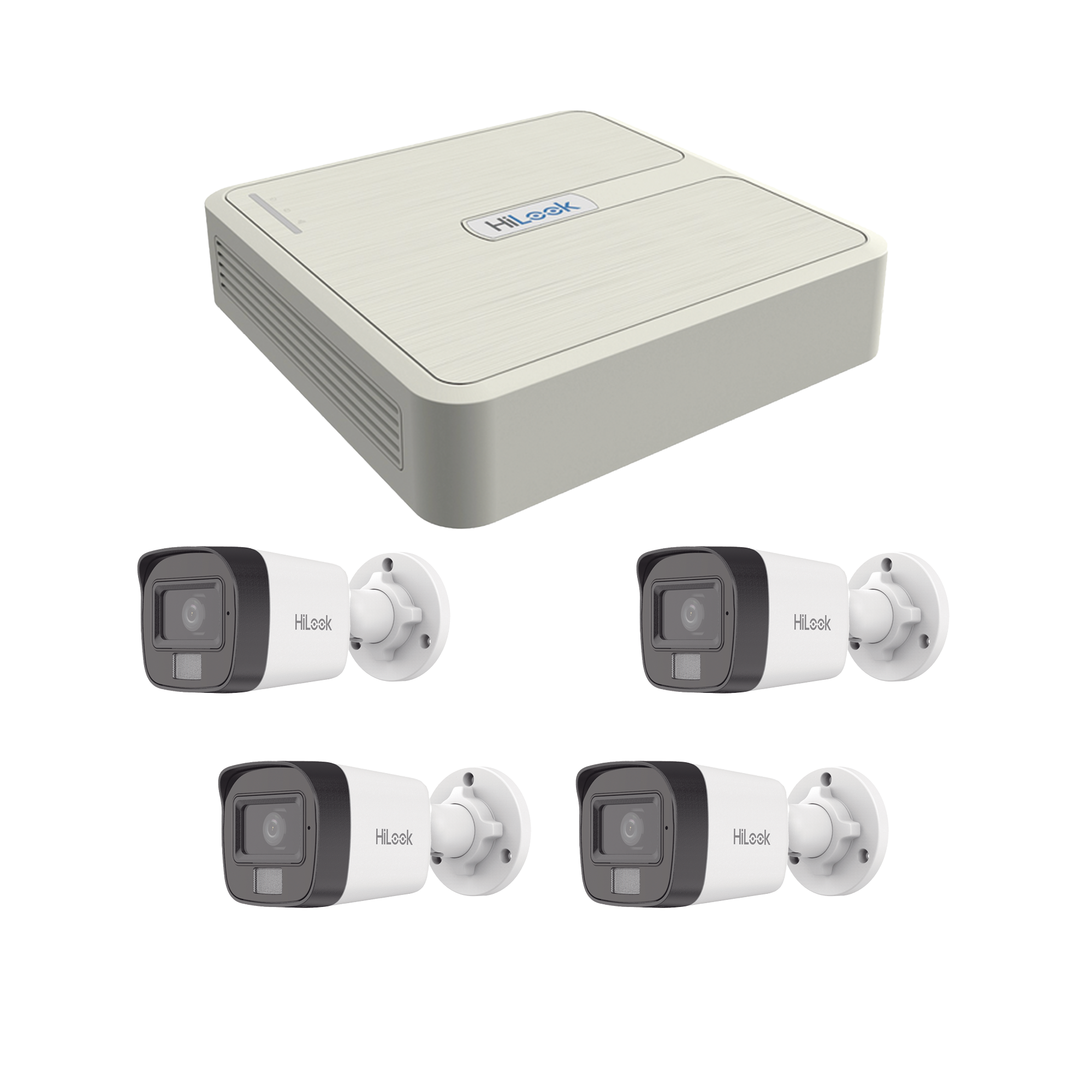 HILOOK BY HIKVISION - Kit IP 4 Megapixel / NVR de 4 Canales con 4 Puertos PoE / 4 Cámaras IP Dual Light con Micrófono Integrado / Bala para Exterior